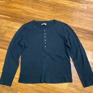 Chico's Women's Size‎ Medium Black Long Sleeve Rhinestone Button Thermal Top VTG
